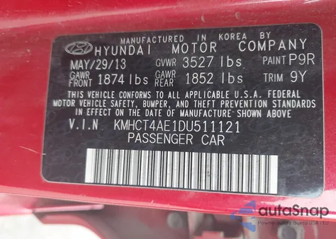 2013 Hyundai Accent Gls from USA, damaged, VIN KMHCT4AE1DU511121
